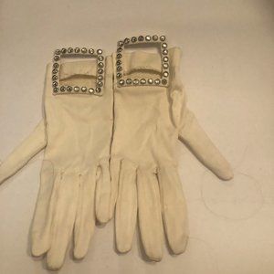 Vintage 60's Women's Dress Gloves with unique Rhinestone Square cut out at Wrist